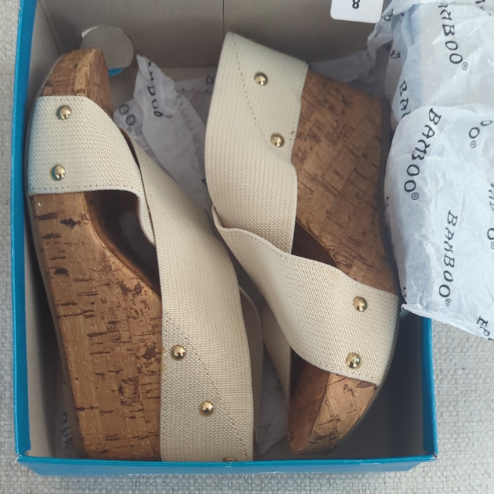 BAMBOO Women's Tan Wedge Sandals